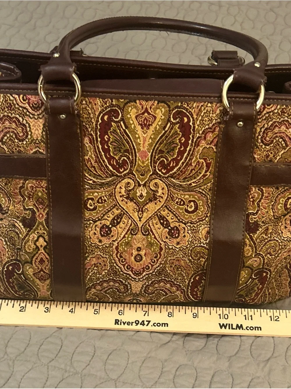 Etienne Aigner Tapestry Paisley Shoulder Bag Brown Multi Pocket